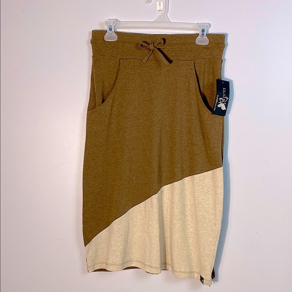 Two-Tone Color Block Brown and Cream Midi Skirt size small - Picture 1 of 10